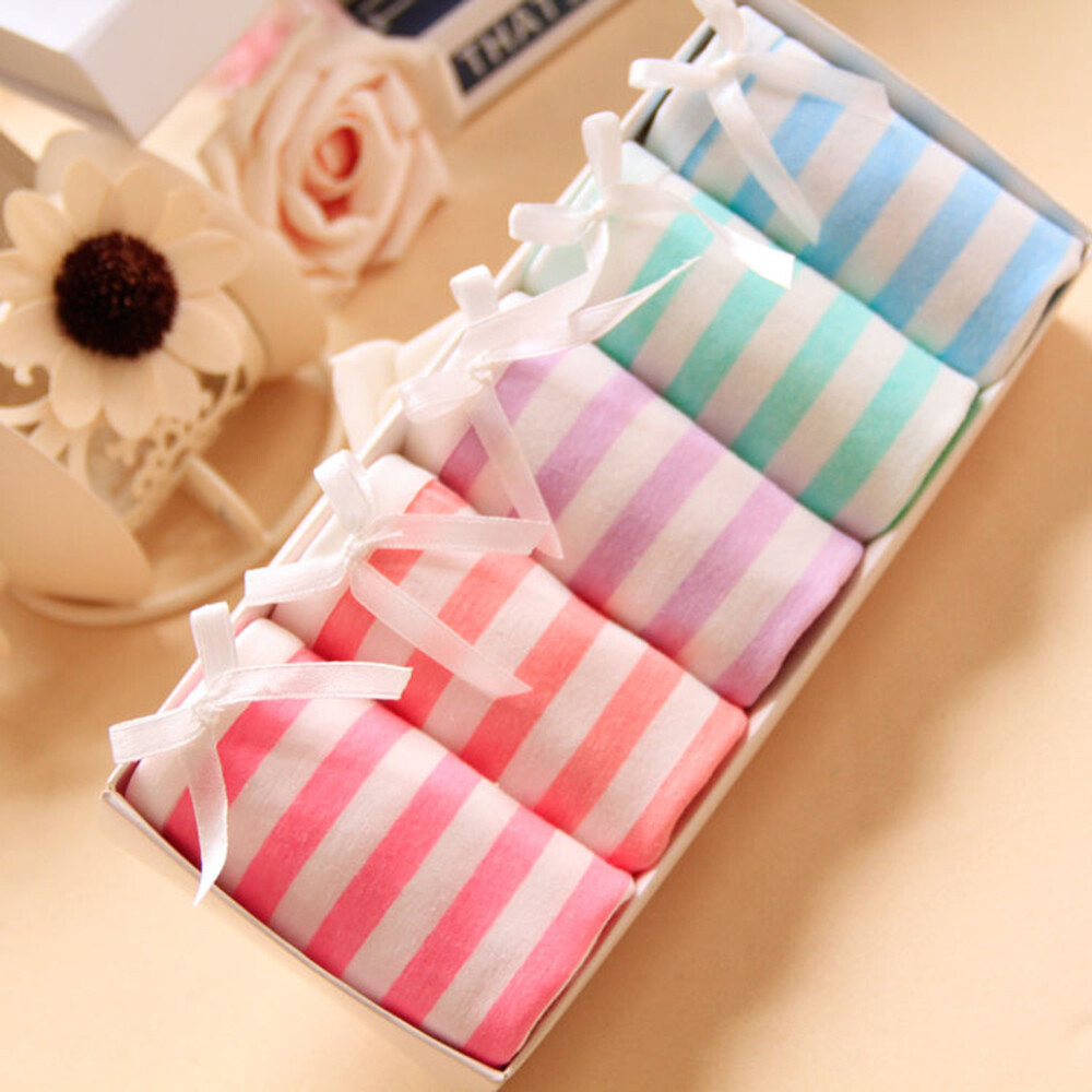 Womens Japanese Style Cute Striped Underwear Breathable Cotton Panty Soft Briefs