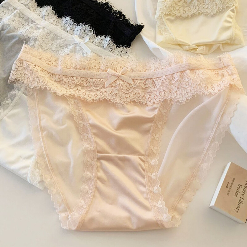 4 Pack Lot Sexy Womens Satin Panties Briefs Sheer Lace French Underwear Lingerie