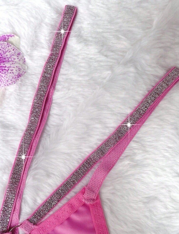 Plus Size Baby Pink Metallic Glitter Strap Thong Panties Sz 1XL