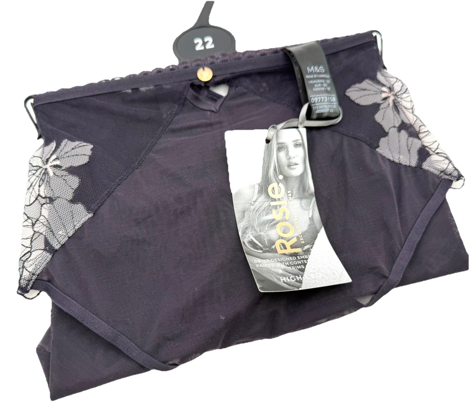 Marks & Spencer Knickers Rosie Moondust Purple Embroidered High Leg Size 22 New