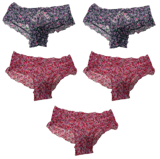Victoria Secret Lace Posey Cheeky Panties Womens Medium 5 Pairs Floral Printed