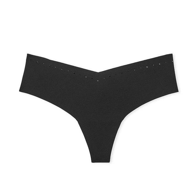 Victoria’s Secret No Show Laser Cut Seamless Thong Panty with Studs Black Medium