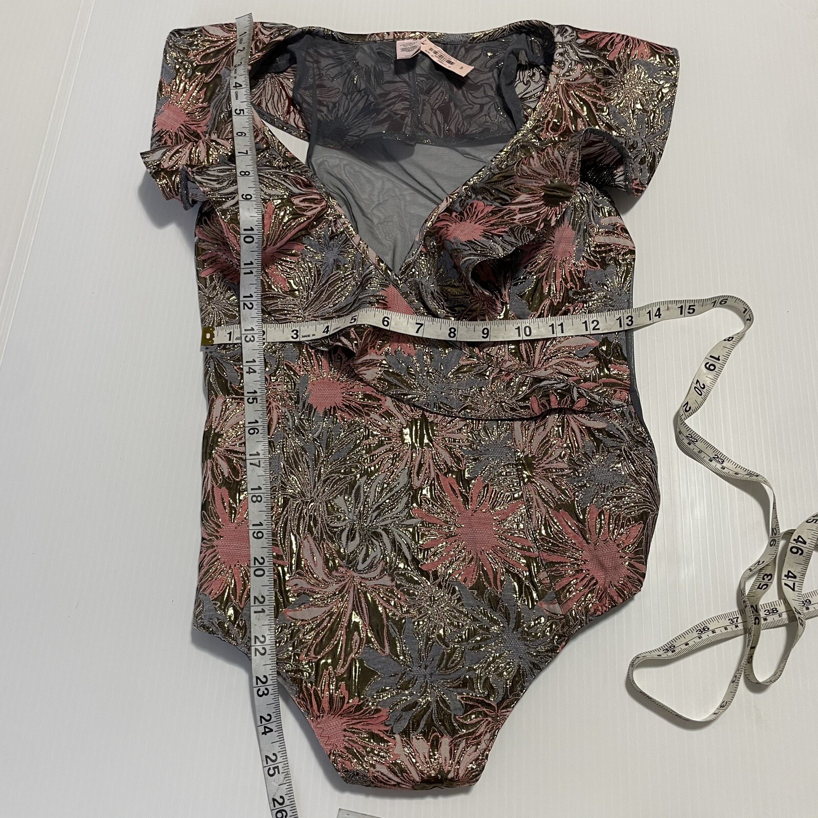 NEW Victoria’s Secret Brocade Ruffle Mesh Back Bodysuit Sz S Women’s
