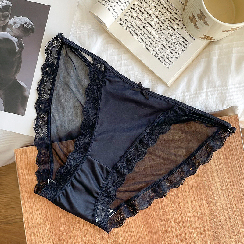 5PCS/LOT Sexy Ladies Womens Sheer Satin Panties Brief Bikini Lace Trim Underwear