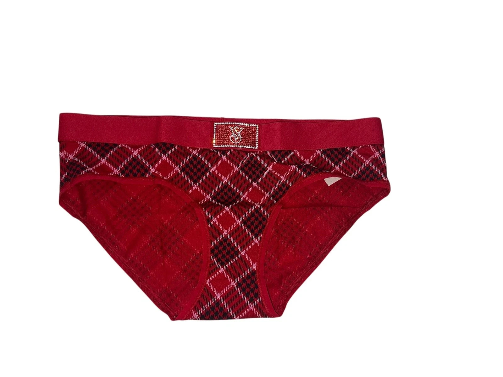 Victoria’s Secret Rhinestone logo Cotton Shine Patch Hiphugger Panty Color Plaid