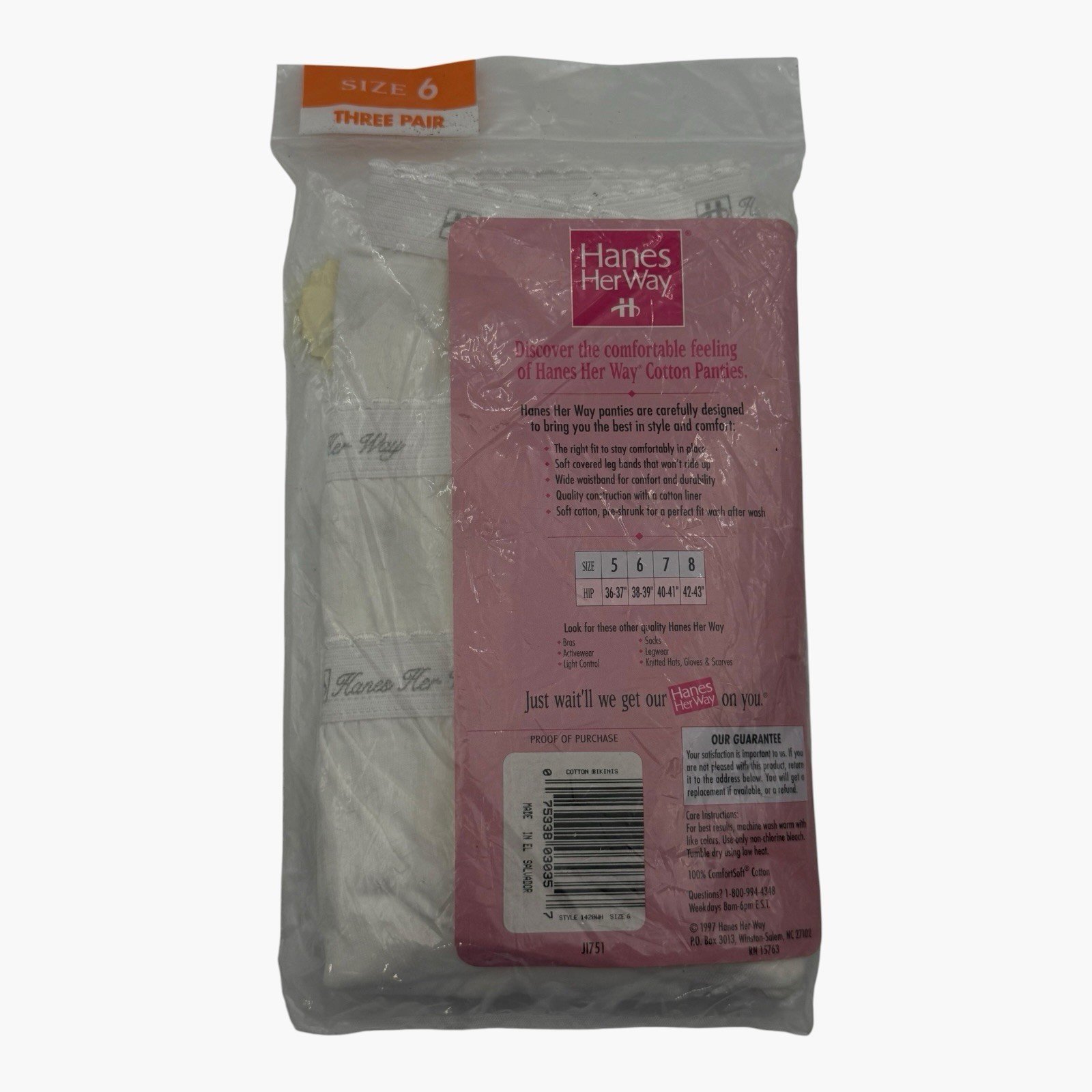 Hanes Her Way Cotton Bikini Panties White 3 Pack Size 6 1420WH NOS 1997 Vintage