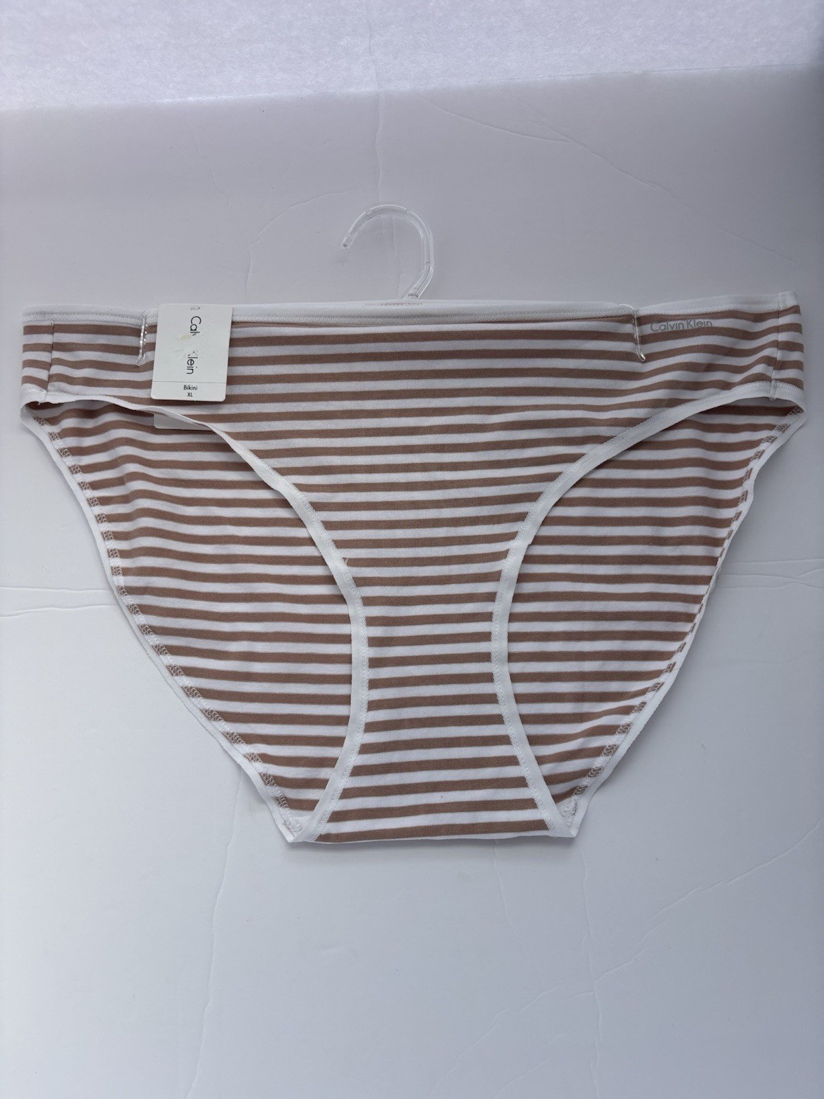 Calvin Klein Cotton Blend Size XL Beige white Striped Bikini Panty QD3644