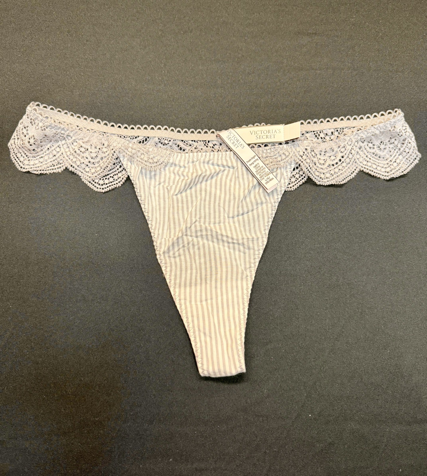 2018 Victorias Secret Vintage Dream Angels Striped Scalloped Lace String Thong L