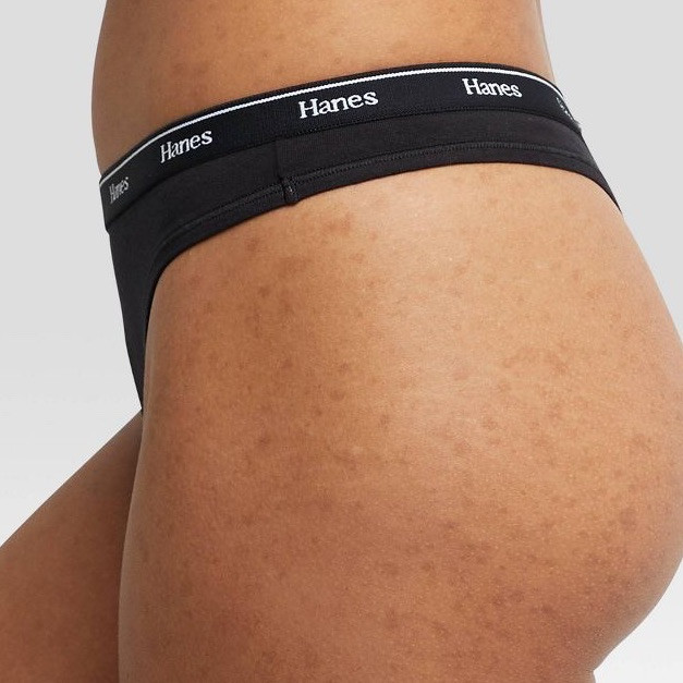 HANES Womens 3-Pack Cotton Thong Underwear Panties Red Black White Size 5 S