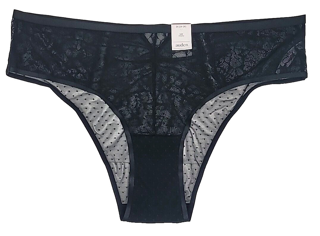 Auden Pantie Size 3X Black Floral Lace and Dot Cheeky
