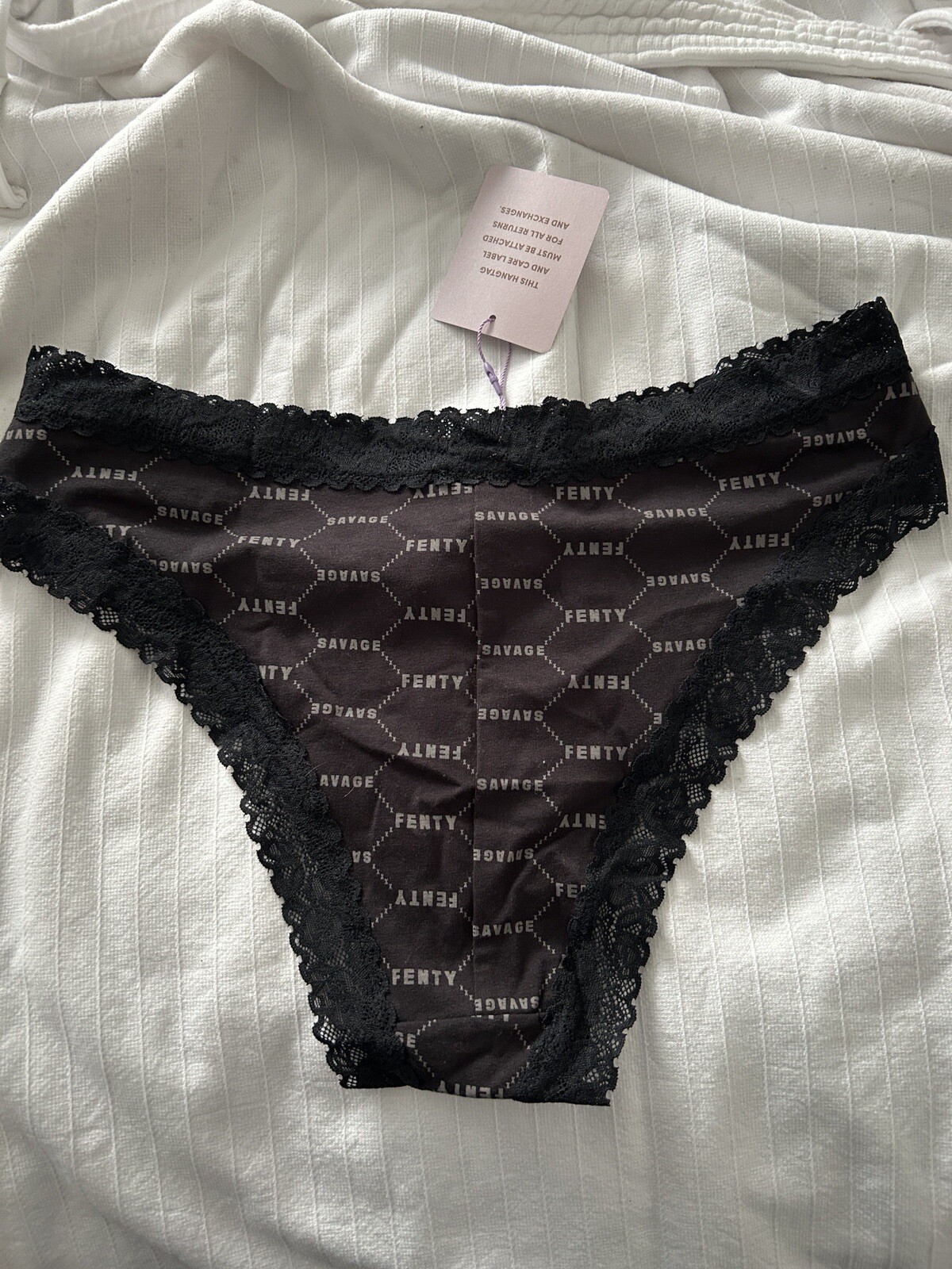SAVAGE X FENTY Womens Cotton Essentials Black Caviar Lace Cheeky Panty Bikini 1X