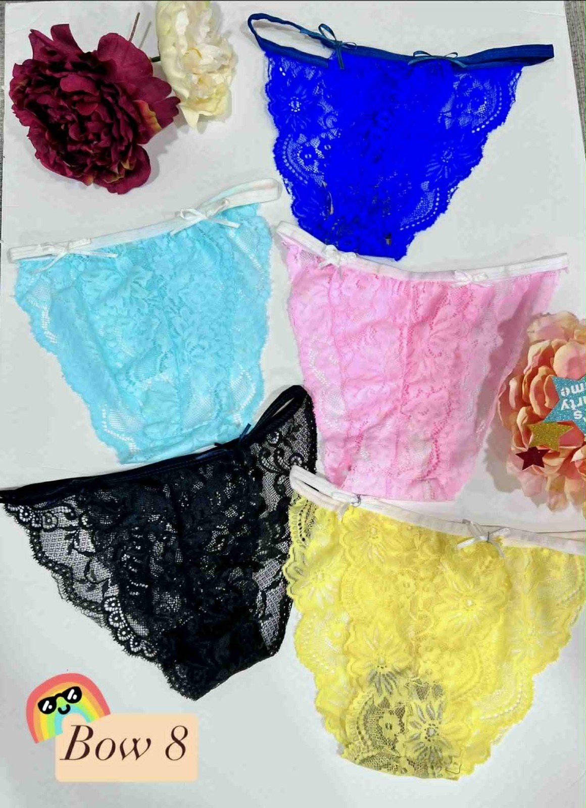 Pack of 5 Bow Decor Floral Lace Underwear for Women Stretching Colorful