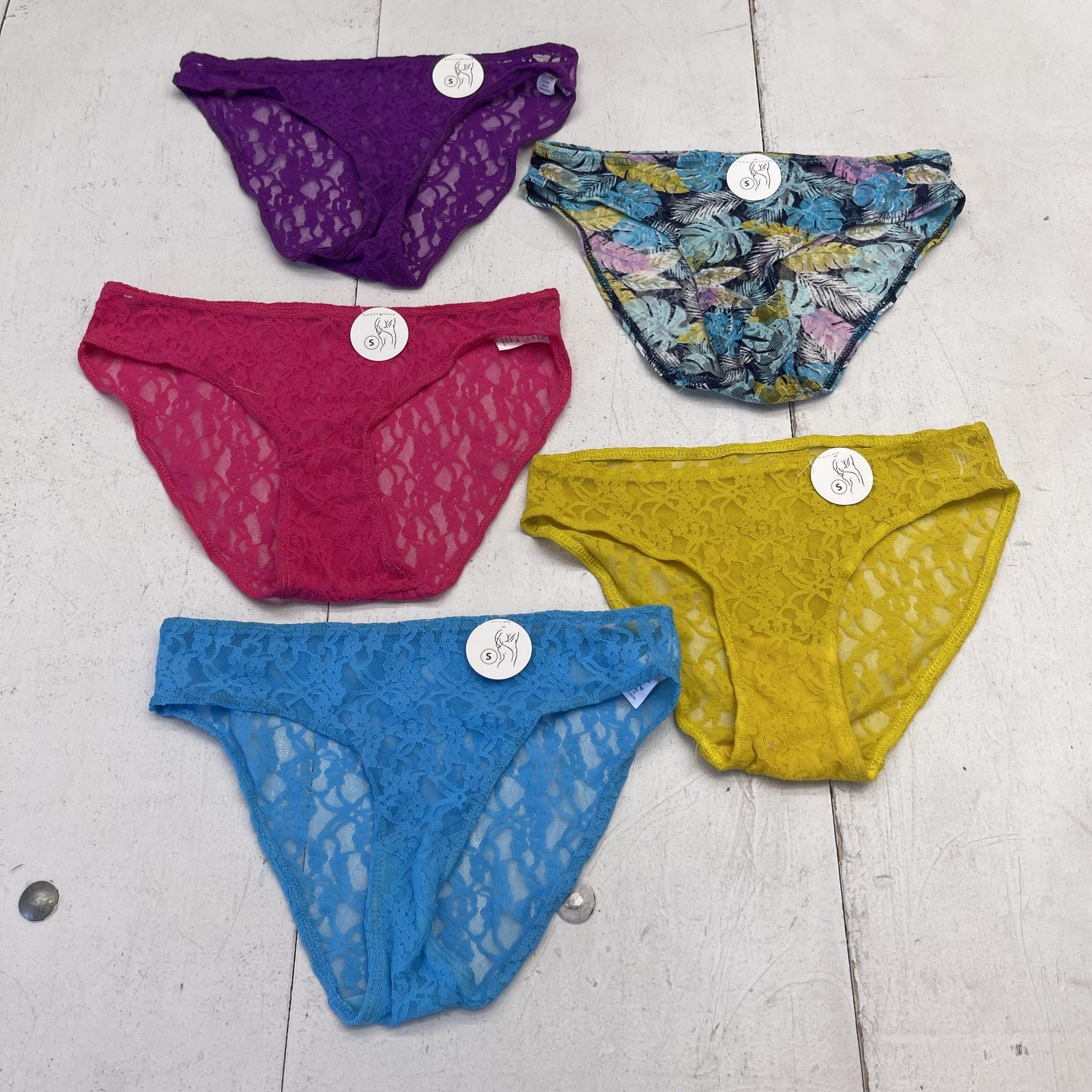 See Through Bikini Panties Womens Small Multicolor Lace Sheer Stretch 5 Pack