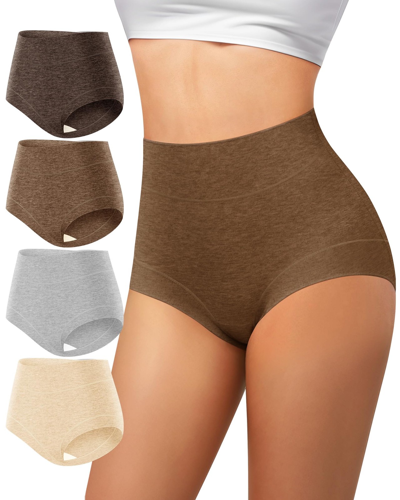 Womens Cotton Underwear High Waisted Ladies Panties Full Coverage Slight Tumm…
