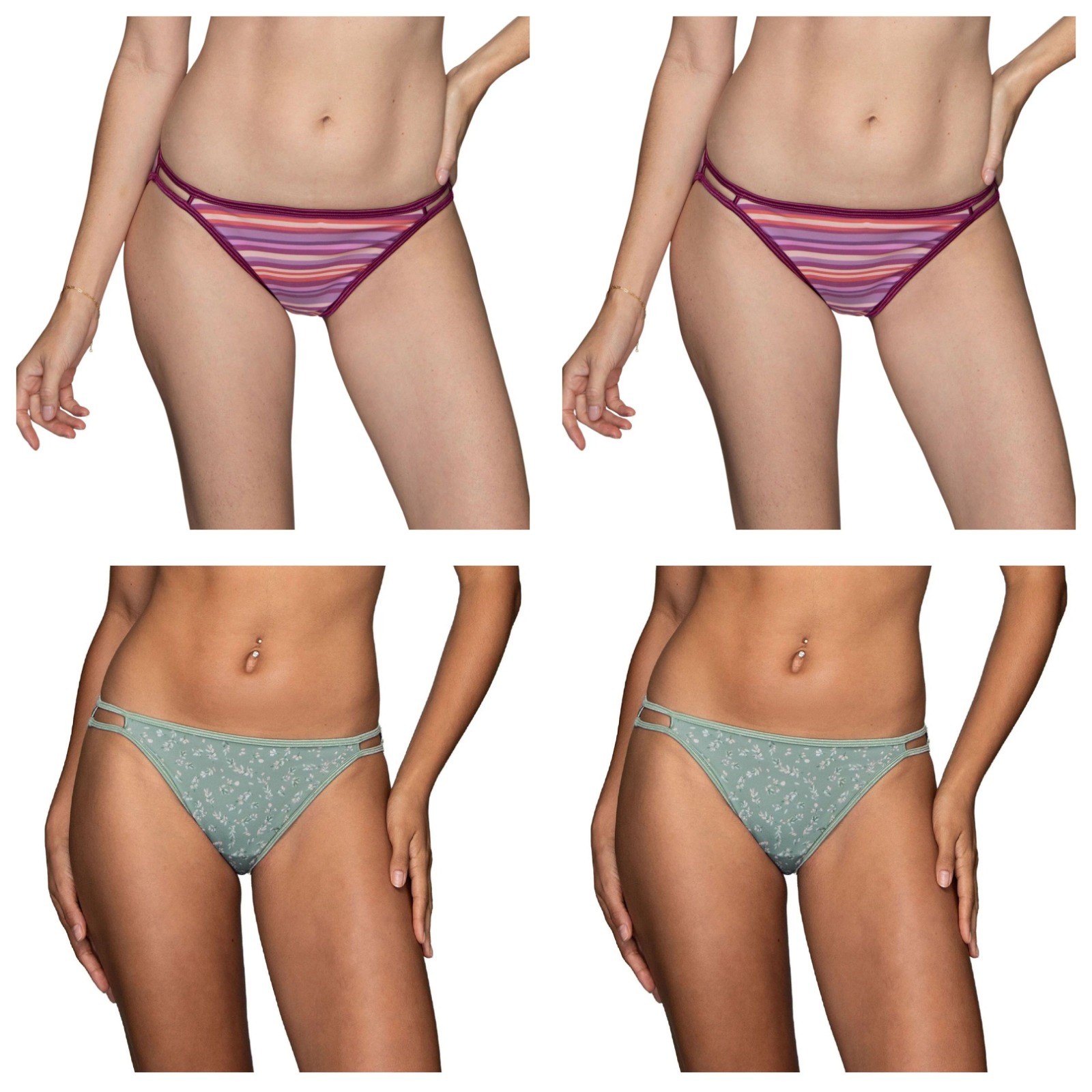4 Pack Vanity Fair String Bikini 18108 Status Stripe & Short Day Print 6~7~8 NWT