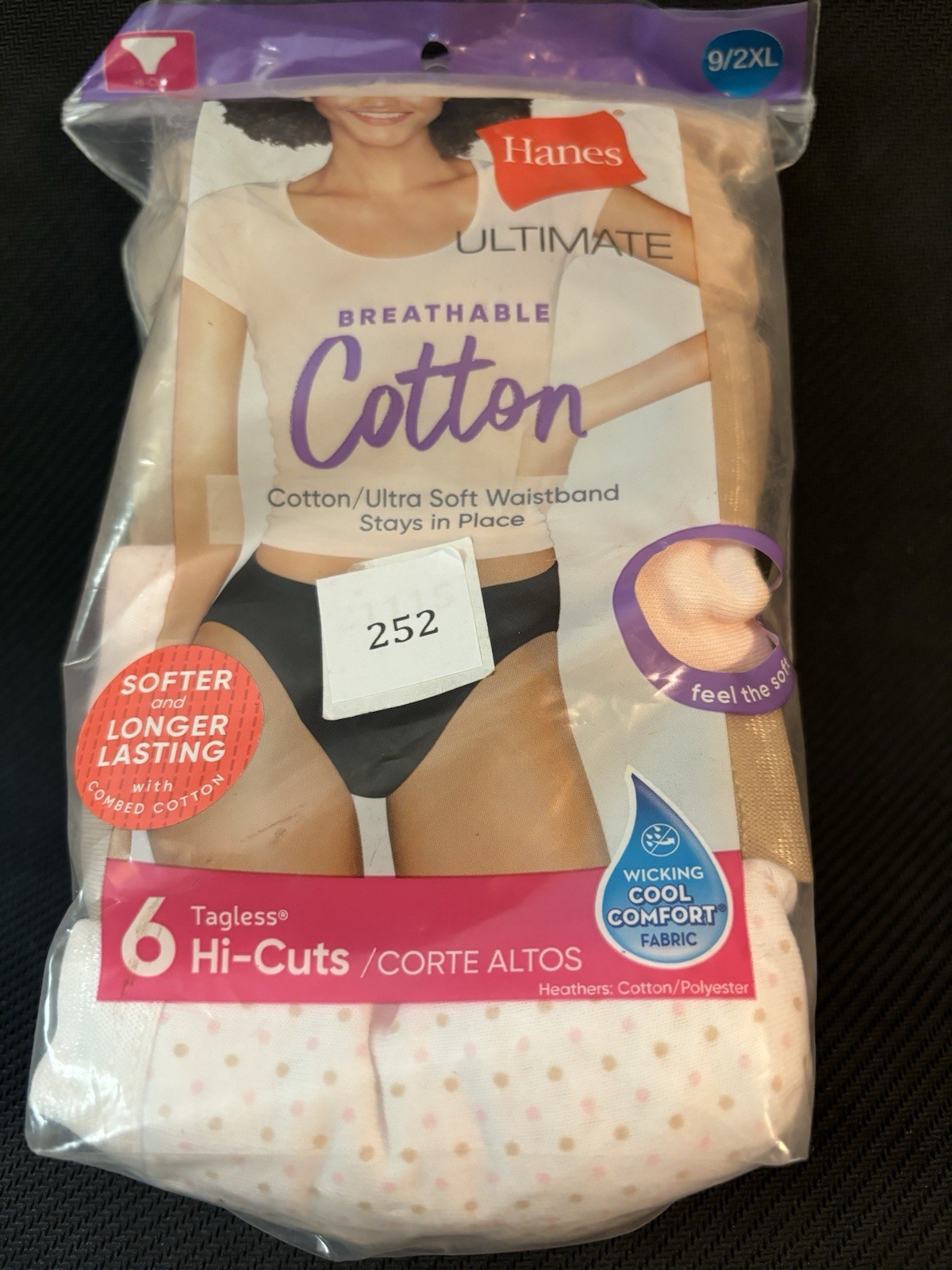 Hanes Ultimate Breathable Cotton 5 Pair High Cut Underwear 9 2XL Nude White Pink