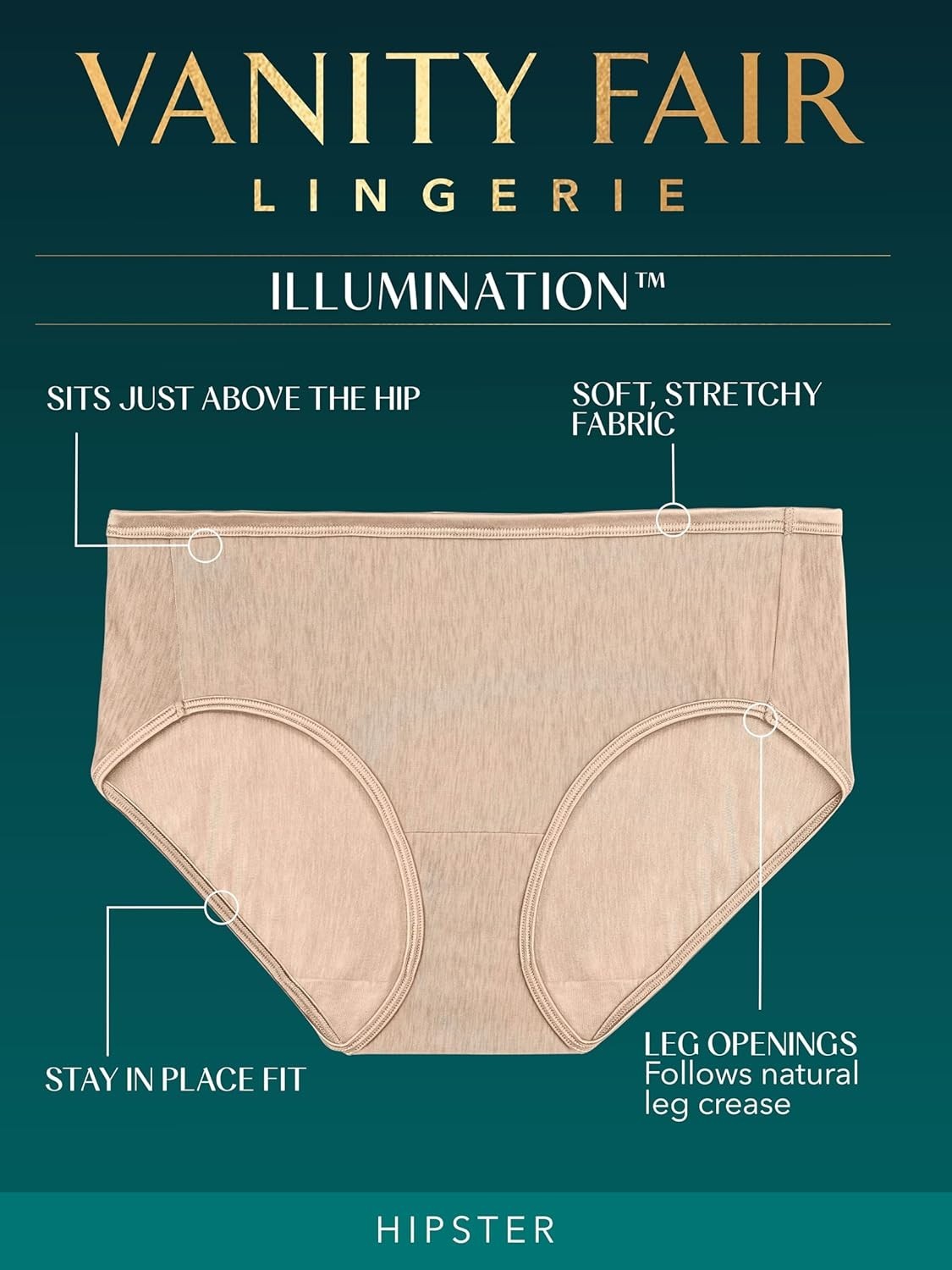 Illumination Silky Stretch Hipster Panties with Satin Trim – Rose Beige, Size 6