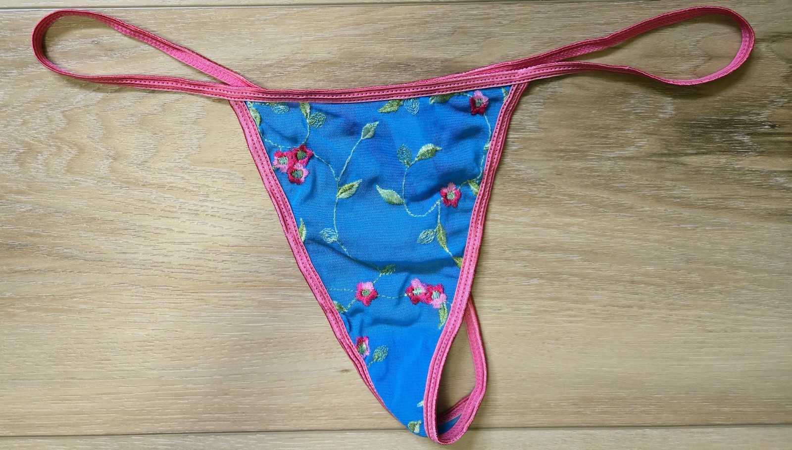 Rare Vintage Victoria’s Secret Floral Embroidered Sheer Mesh V-String Panties L