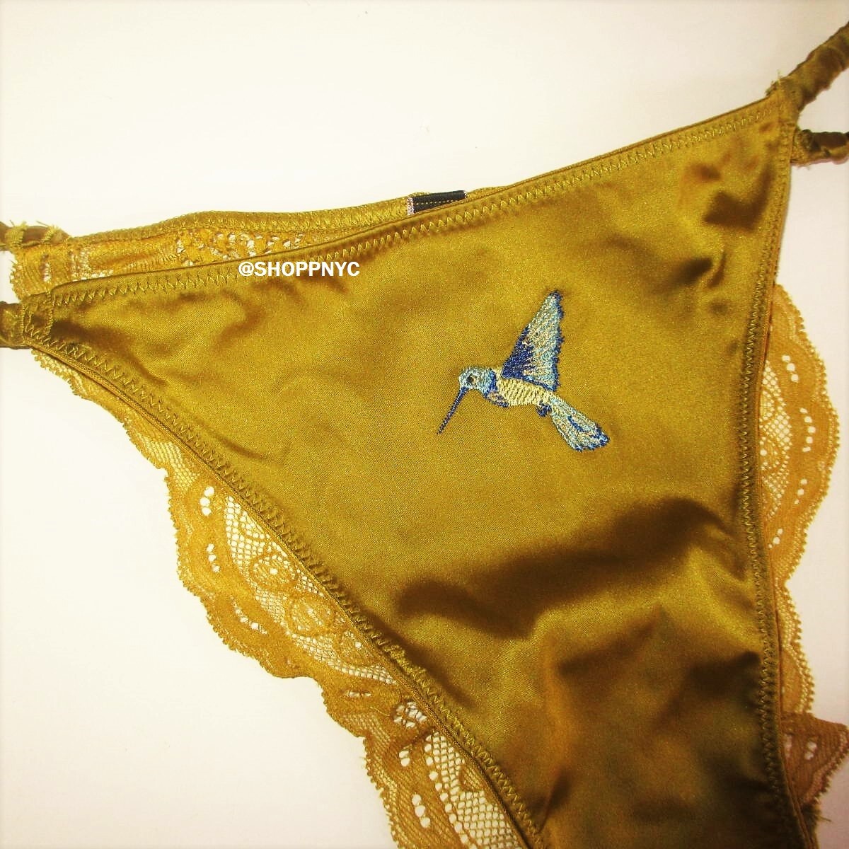 Victoria Secret Very Sexy Satin & Lace Brazilian Panty L Embroidered Gold Olive