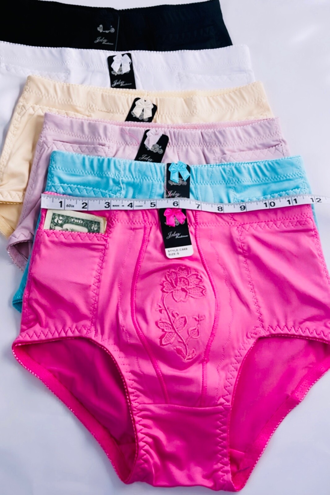 4 Women High Waist Dual Pocket Tummy Control Full Coverage Girdle Briefs Panties