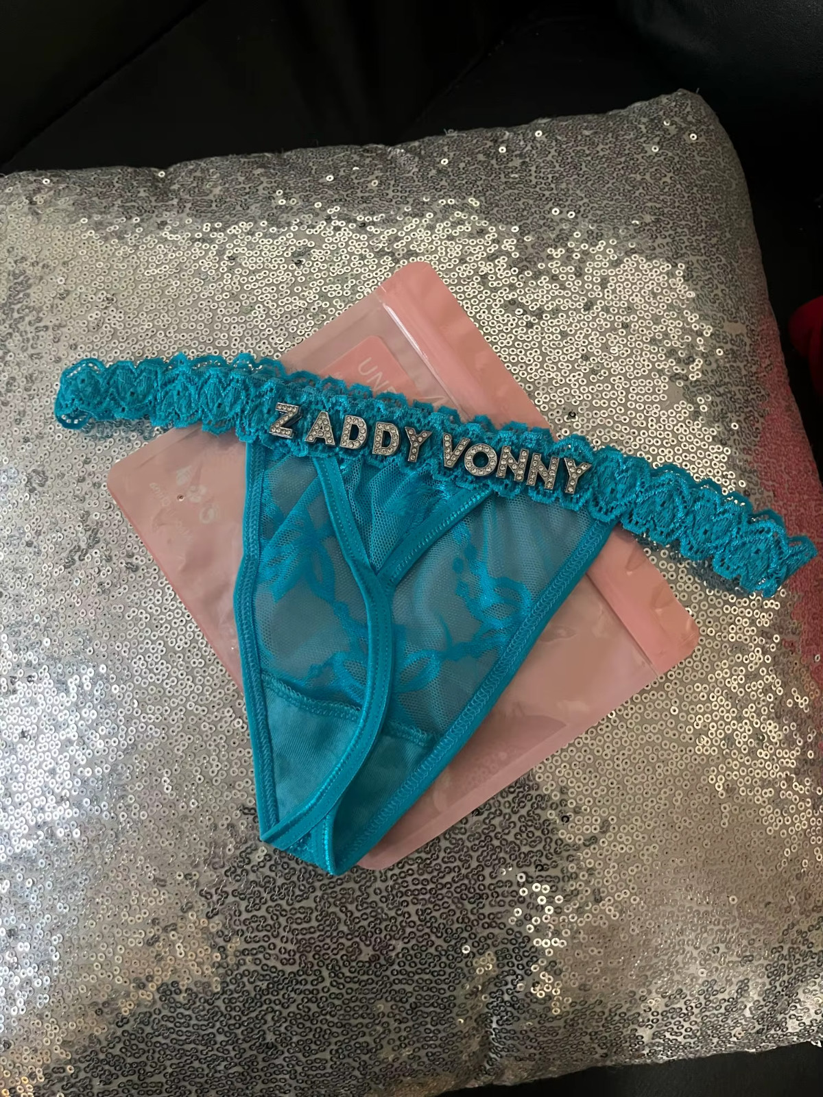 2 PIECES Customized Rhinestone Letter Lace Thong Panties Personalized Underwear