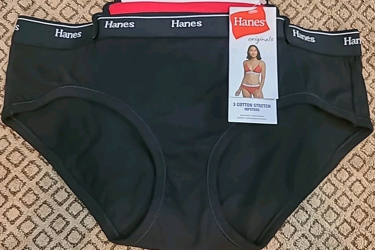 HANES LOGO LASERBOND 3 Pr Hipster Panties Breathable Stretch Cotton 6/M nwt