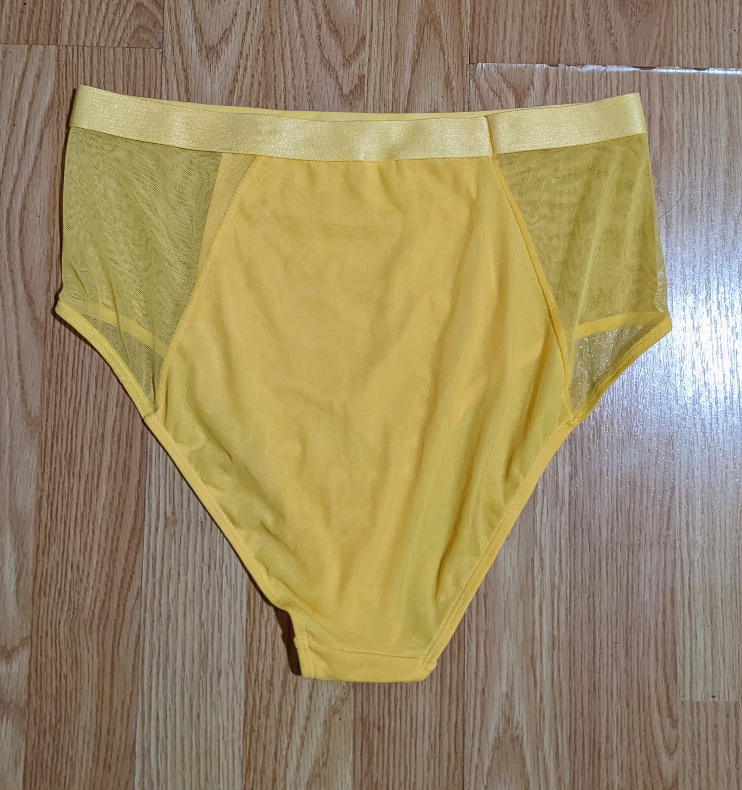 Moons & Junes High Waist Panties L Ewe Brief Yellow Sheer Mesh Panel