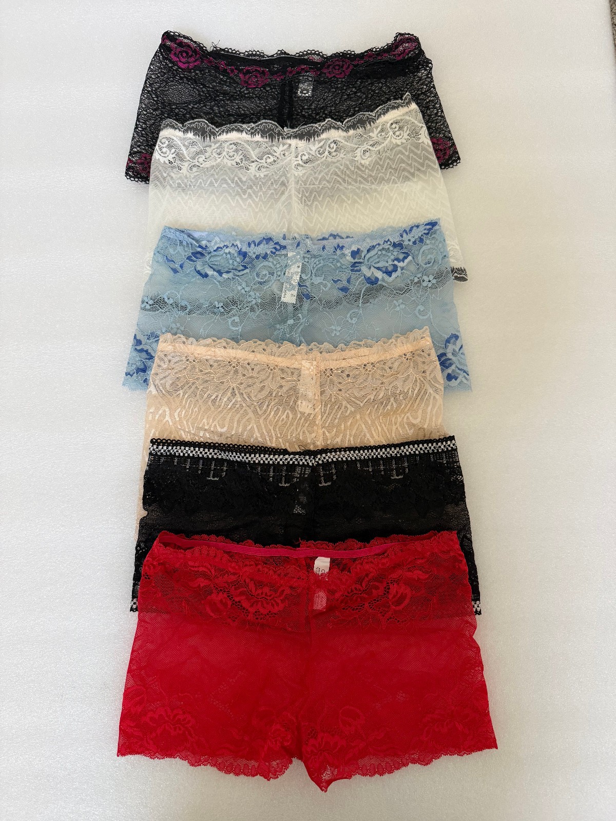 6 WOMEN’S SEXY BOYSHORT SHORTIE UNDERWEAR LACE UNDIES, MULTI-COLORS, SIZE XS/S