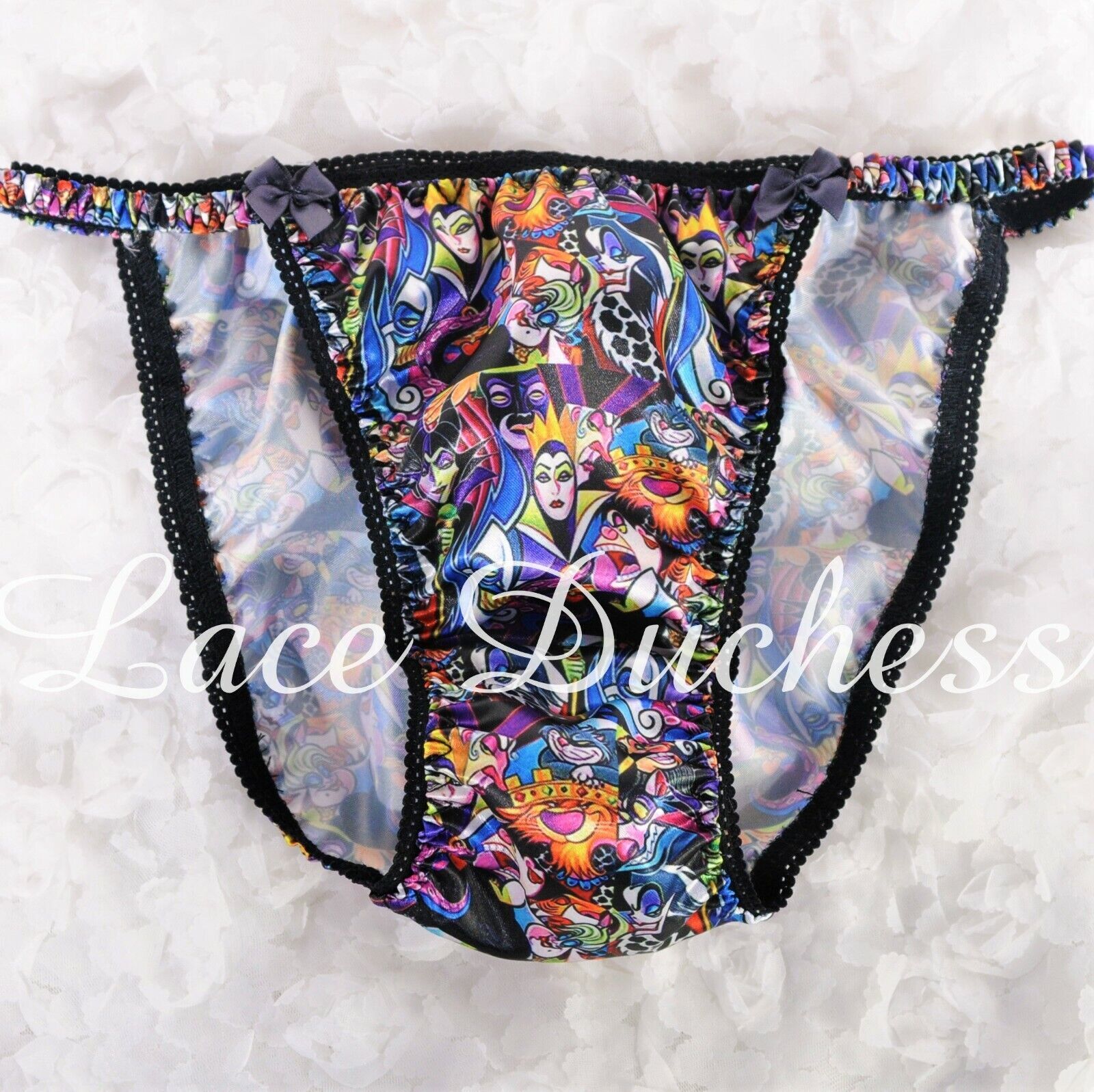 80s style SATIN panties sissy Duchess Cut cartoon Villains ladies string bikini