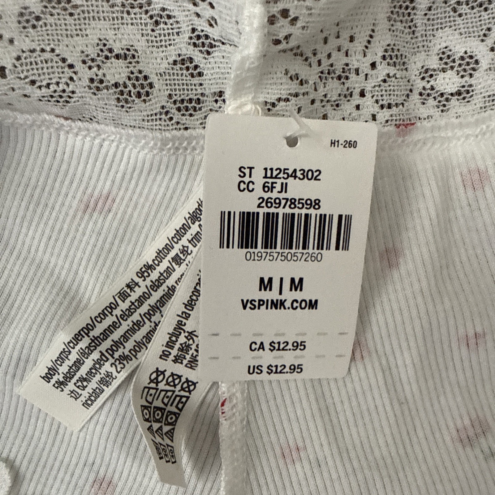 Pink By Victoria’s Secret, Medium White Cherries, Lace Trim, Cheeky Panties