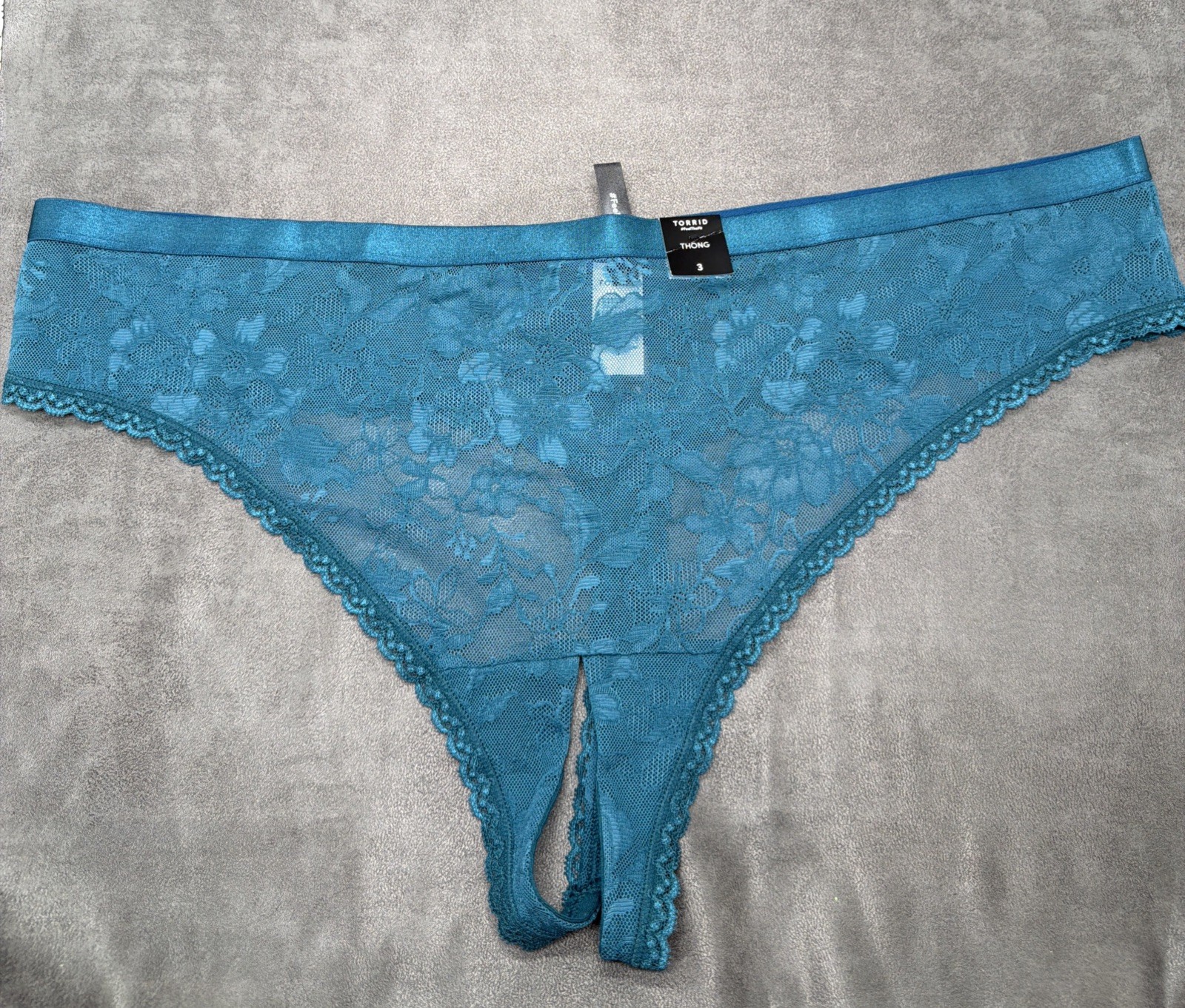 Torrid Aria Lace Thong Panty Open Gusset Turquoise Blue Size 3X