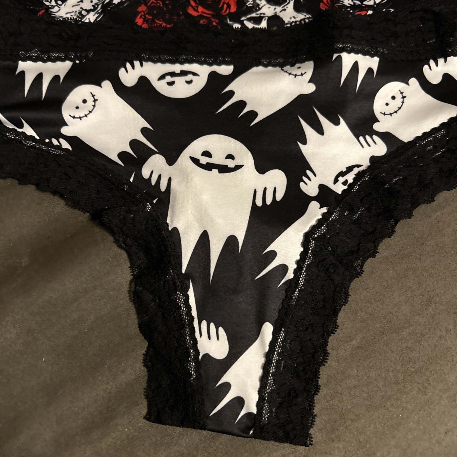 Morvia 3pk lace trim cheeky goth Emo panties L floral skull/ghost Web Lingerie