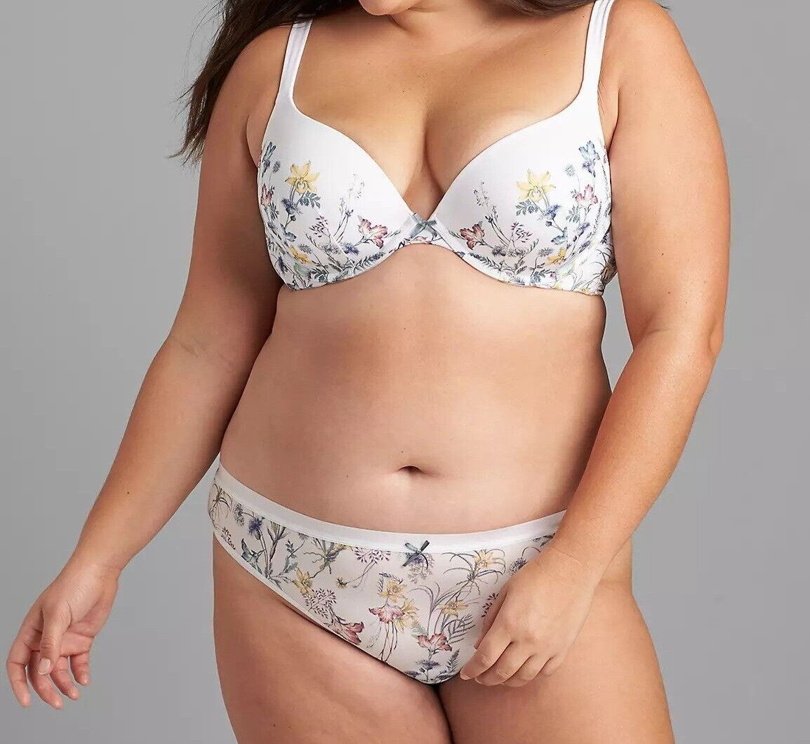 Lane Bryant CACIQUE Cotton Wide THONG Panty WHITE Palm FLORAL Plus 10/12 0X NWT