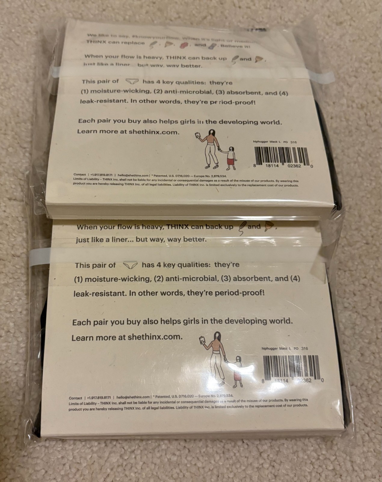 THINX Black Hiphugger Leakproof Period Panties Size Large 2-Pack NWT