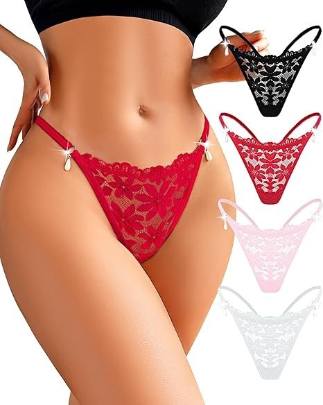 Bragas Sexy para Mujer 4Pack Ropa Interior Sensual Tanga de Encaje Patrón Floral
