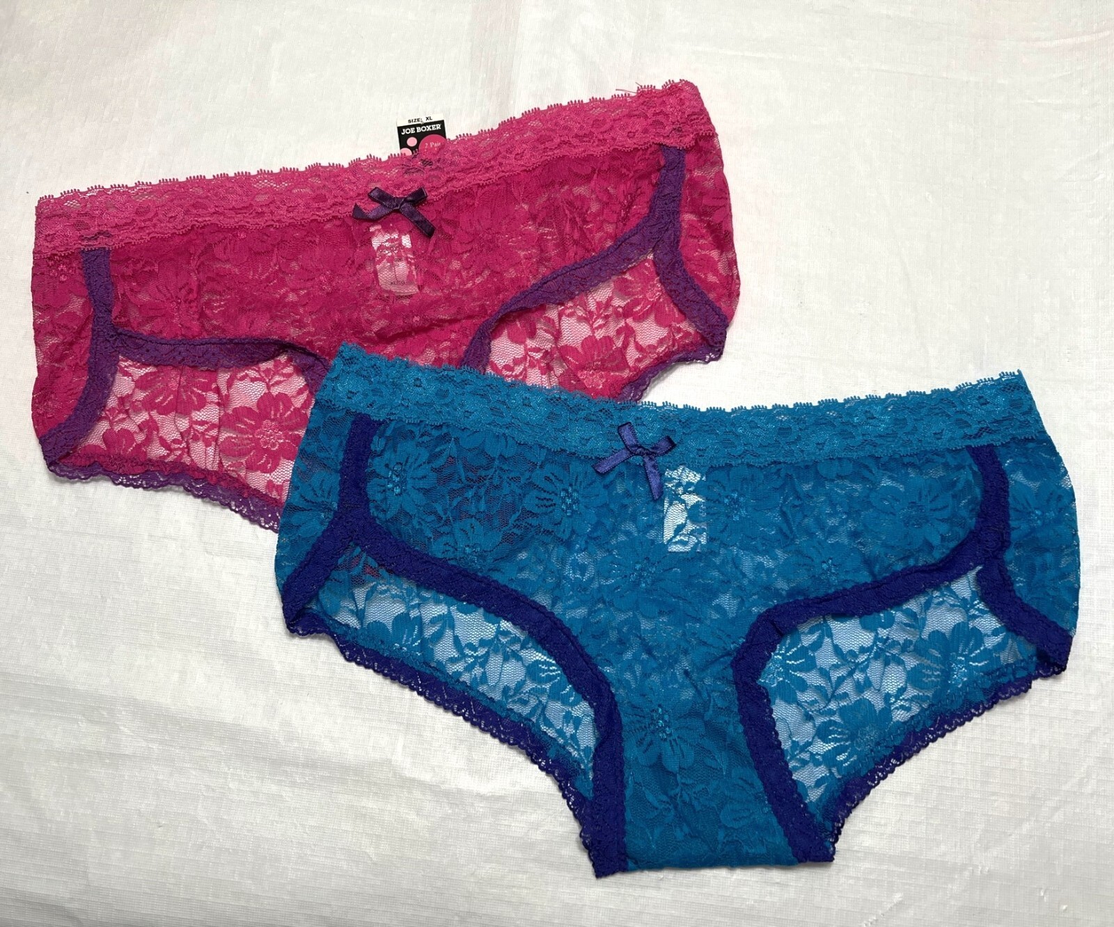 Women New Set of 2 Joe Boxer Lace Boy Shorts: S-M-L-XL