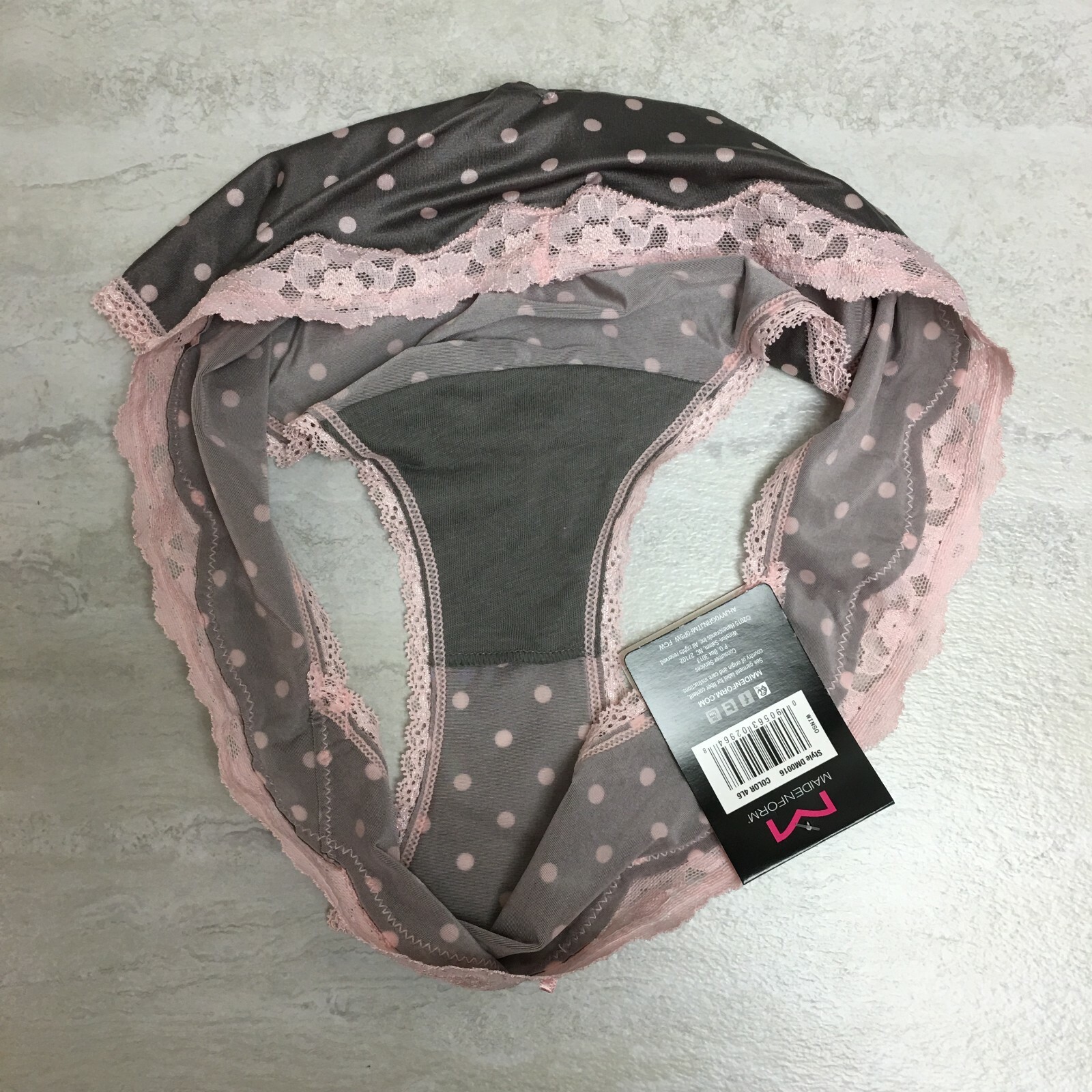 2-Pack Maidenform Women’s Micro Cheekini with Lace, Gray/Pink Polka Dot, L/7 NWT
