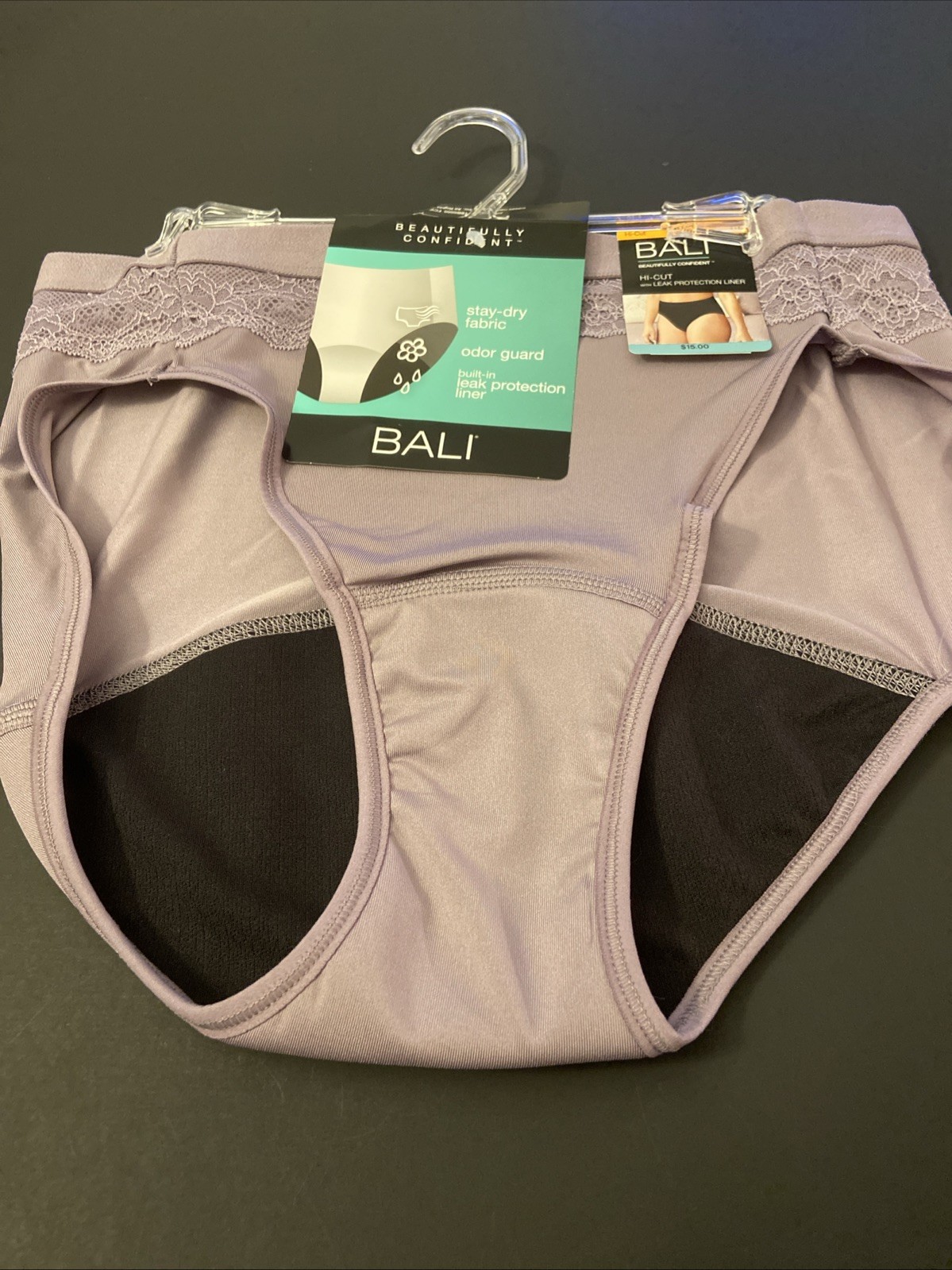 BALI BEAUTIFULLY CONFIDENT LAVENDER HI-CUT LEAK PROTECTION BRIEF PANTIES/ Large