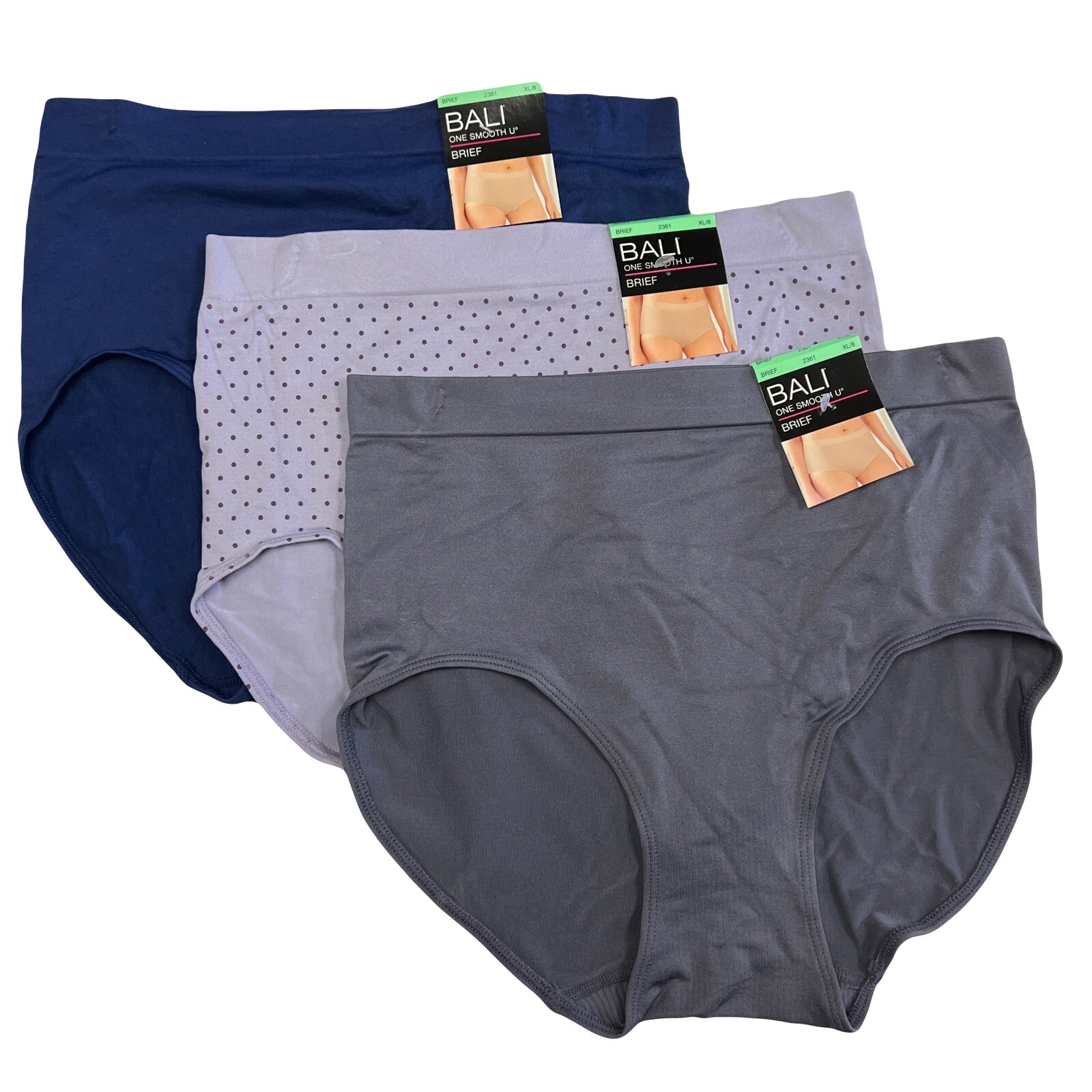 3 Bali One Smooth U Brief Panty XL 8 NWT 2361 3 PACK
