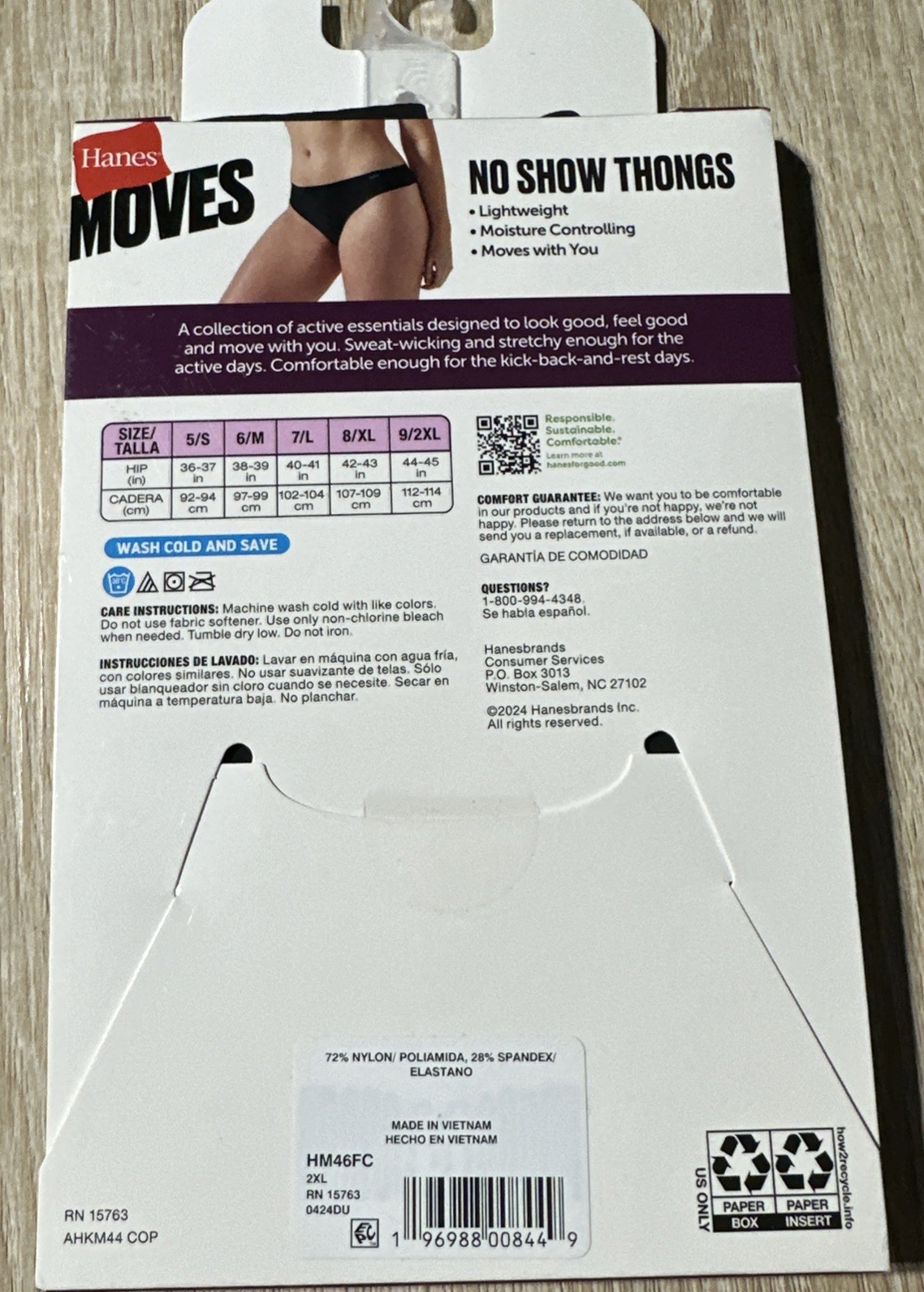 Womens Hanes Moves No Show Thong Panties (Size 2XL / 9) BRAND NEW W TAGS