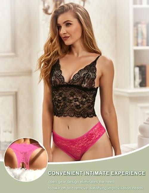 Women Lace Underwear Sexy Briefs Panties Plus Size Cheeky Hipster X-Large Pink