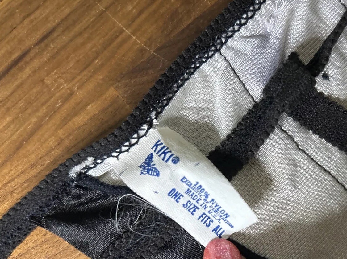 VTG 80’s CHIPPENDALES WOMENS KIKI THONG PANTIES SATIN OS Tuxedo String Nylon HOT