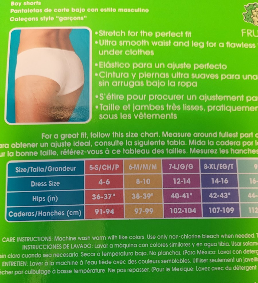 Fruit of the Loom Womens Size 8 XL 3 Pair Cotton Stretch Boy Shorts Underwear