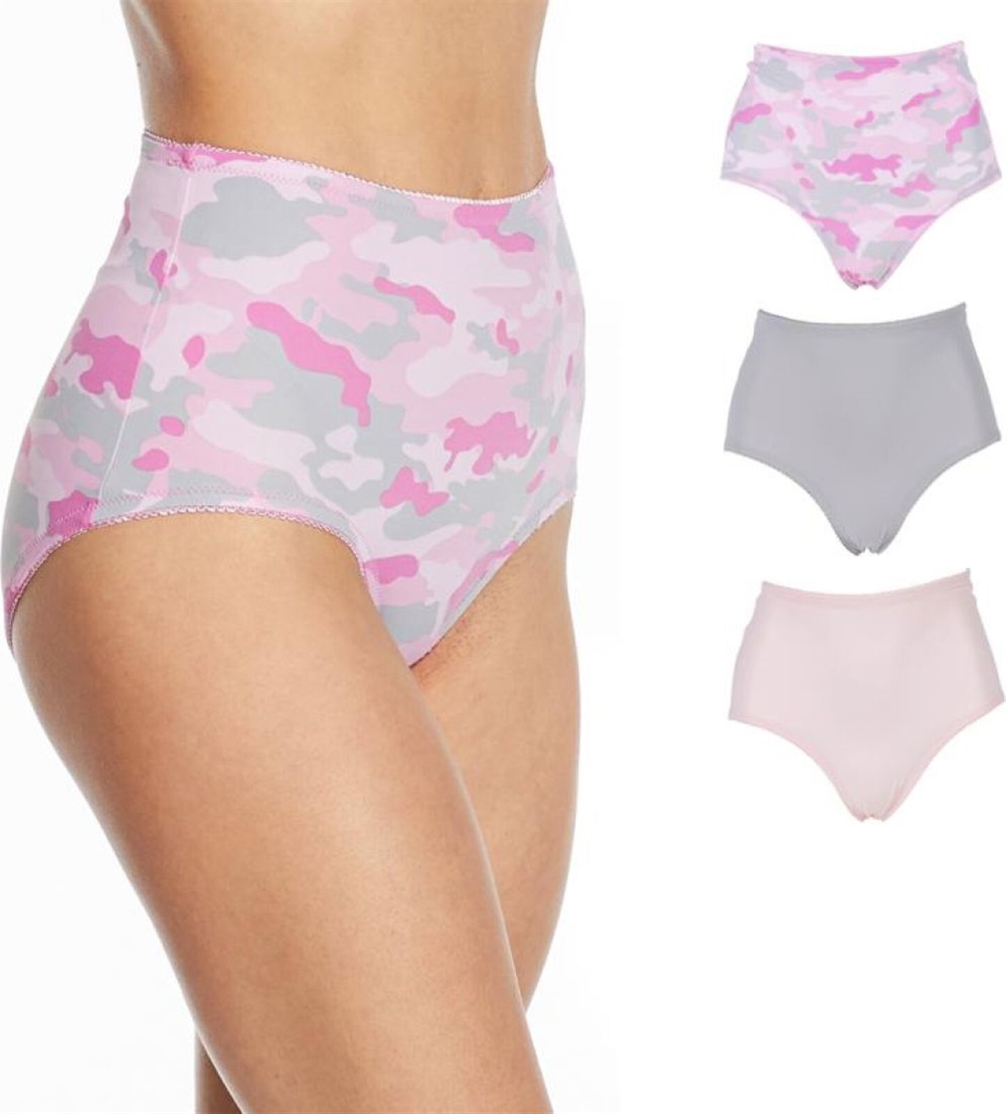 Rhonda Shear 3Pc Smoothing Brief Pink Camo Light Gray Light Pink M NWOT (863)