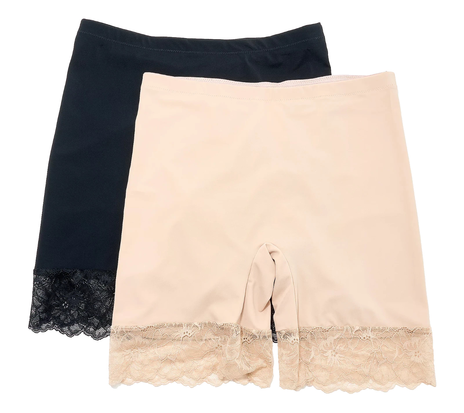 Breezies~Set of 2~Slip Short with Lace Trim~1X~Sunbeige/Black~A678634 13135
