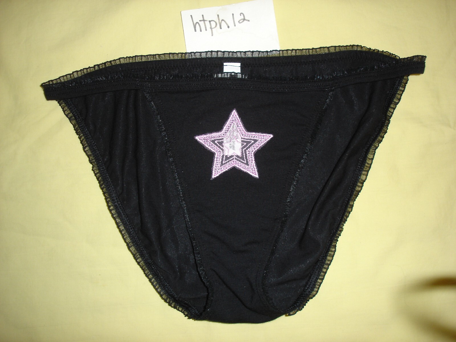 NWT Victoria’s Secret Pink Cotton mesh Star Ruffle String Bikini XL Panties Blac