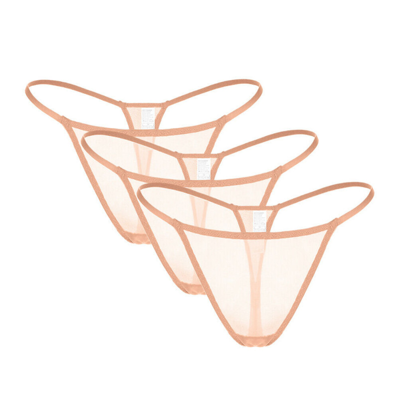 Sheer Mesh Bikini Panties 3 Pack Sexy See-through Low Rise Thongs
