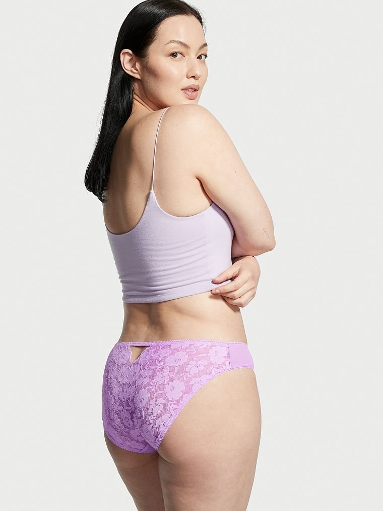 XXL Lilac LT Purple Victorias Secret FULL Back Floral Lace Keyhole Bikini Panty