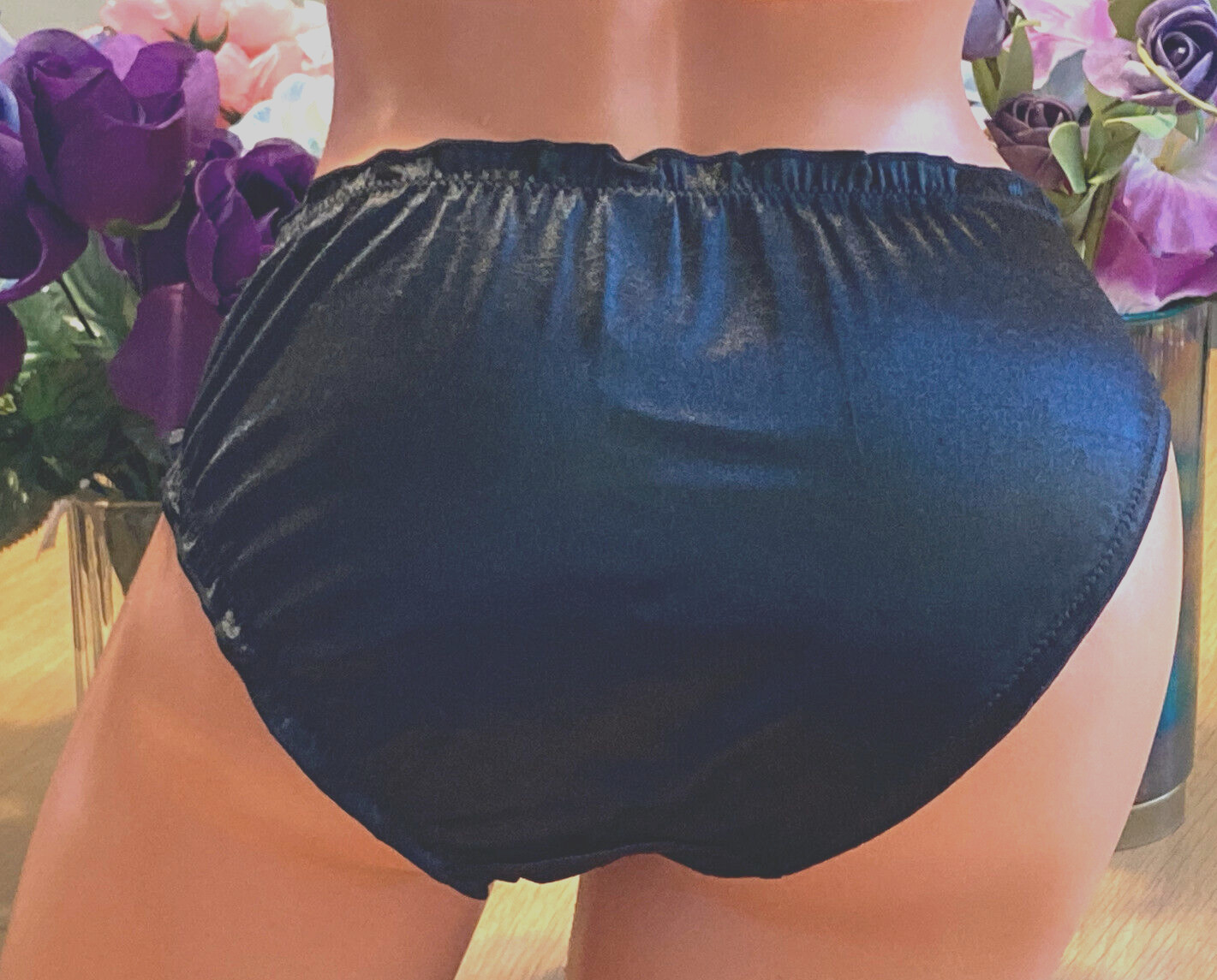 2 PAIRS Black 7/L Buttery Ultra Soft Silky Second Skin SATIN Ruffle Bikini Panty