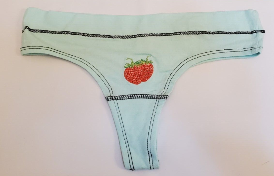 Rue 21 Women’s Cotton Thong Panties X-LARGE Green W Embroidered Strawberries New